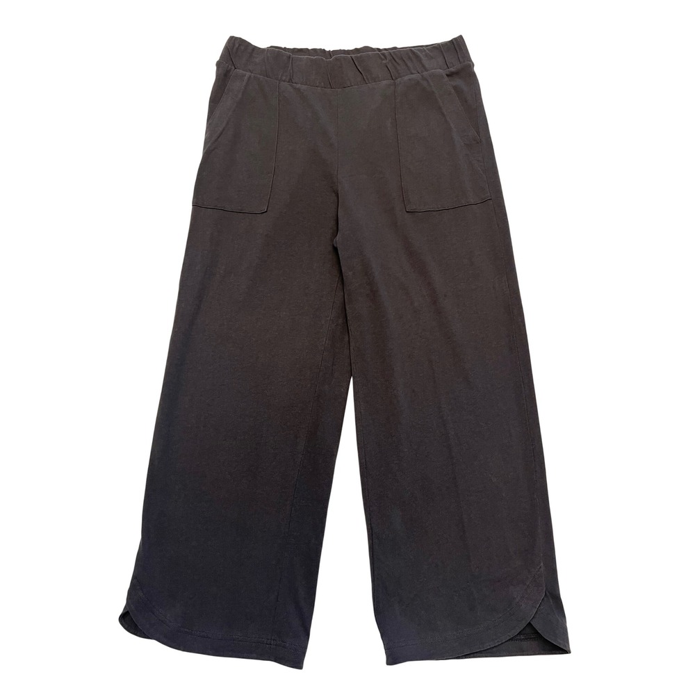 Pure Jill Dark Gray Cotton Linen Tulip Hem Lagenlook Wide Leg Pants Size M